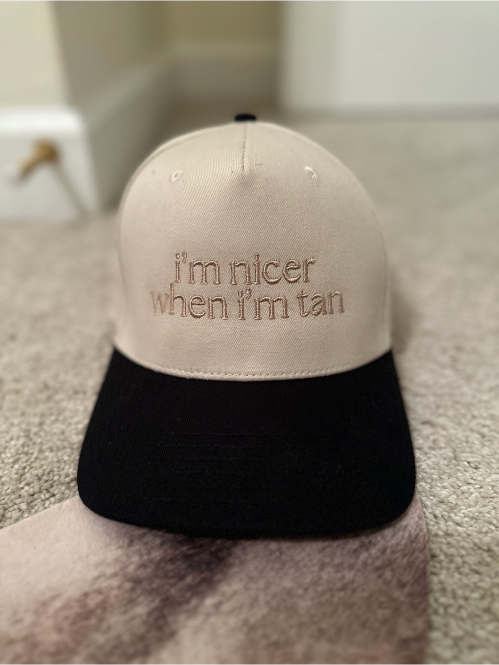 Beige & Black 'I'm Nicer When I'm Tan' Embroidered Trucker Hat